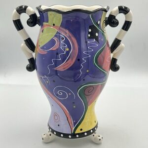 Spiral Studio Designworks‎ Colorful Handpainted 10" Art Pottery Vase Sculpture